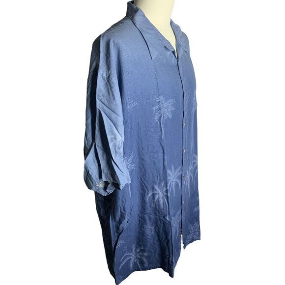 Pierre Cardin Button Up Hawaiian Shirt XXL Blue Camp Short Sleeve Palm Trees - Picture 5 of 6